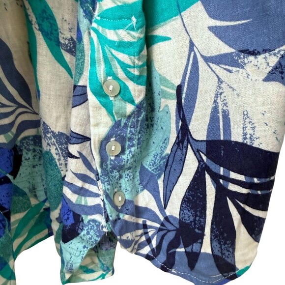 Denim & Co. Naturals Linen Blend Shirt Womens 2X Blue Tropical Print Top - Picture 7 of 9